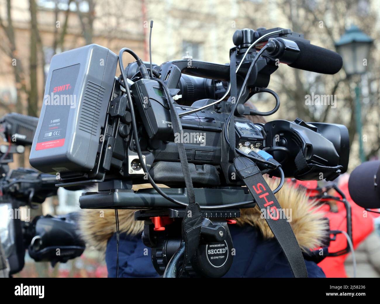 Krakau. Krakau. Polen. TV-Kamera mit zusätzlicher Tonaufnahme. Stockfoto