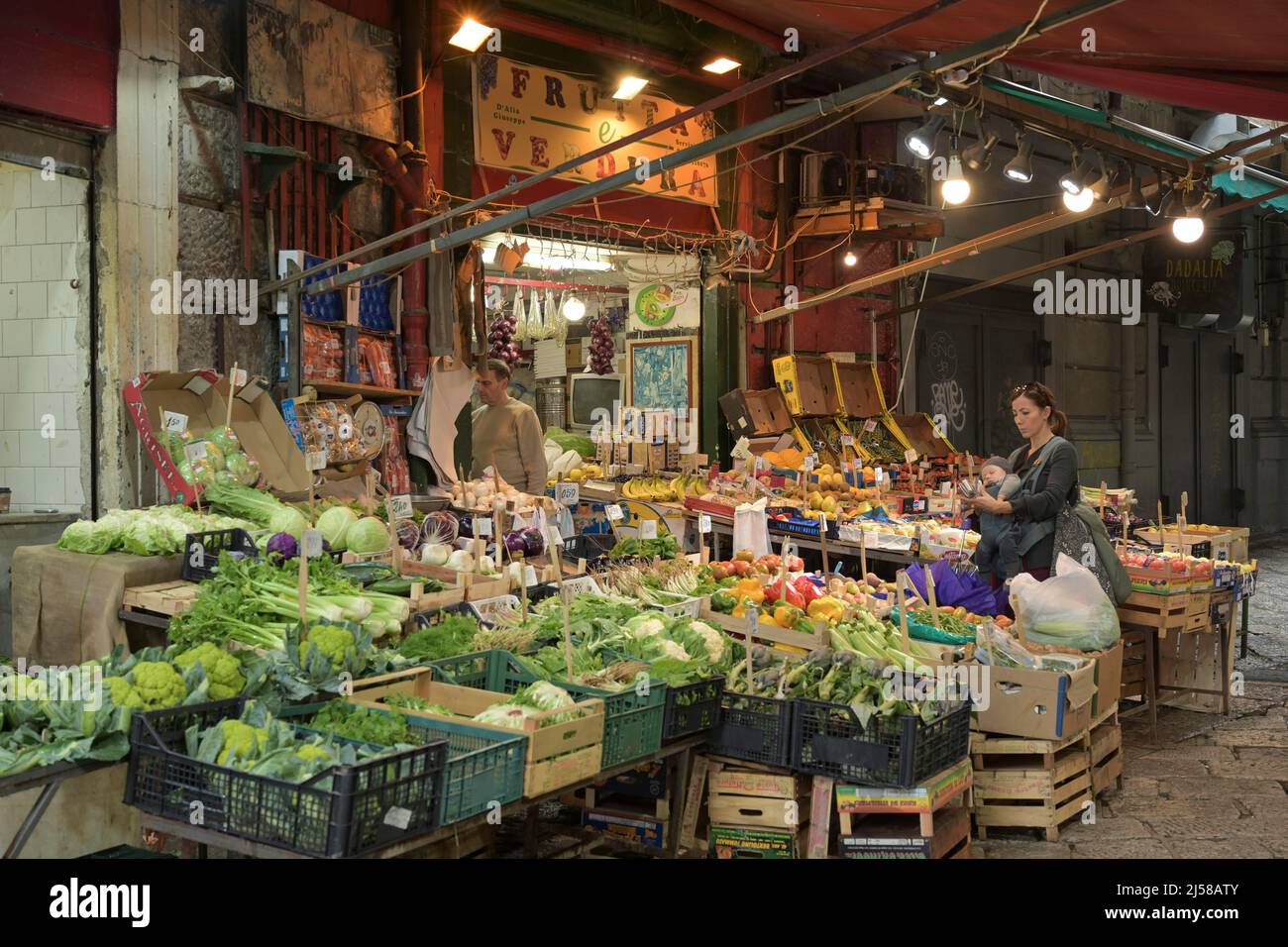 Obst und Gemüse, Wochenmarkt, Mercato Vucciria, Palermo, Sizilien, Italien Stockfoto