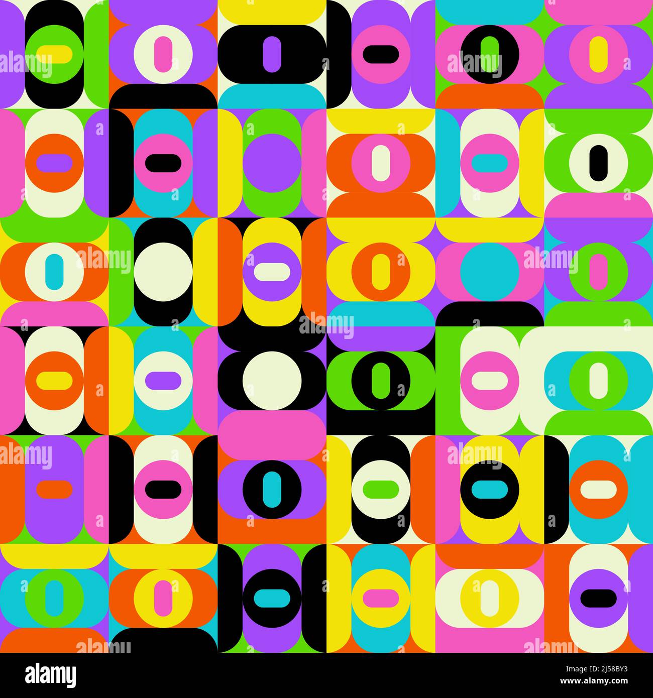 Neonfarbene abstrakte Vektormuster mit verschiedenen geometrischen Formen und Elementen. Digitales Grafikdesign für Poster, Cover, Kunst, Presenta Stock Vektor