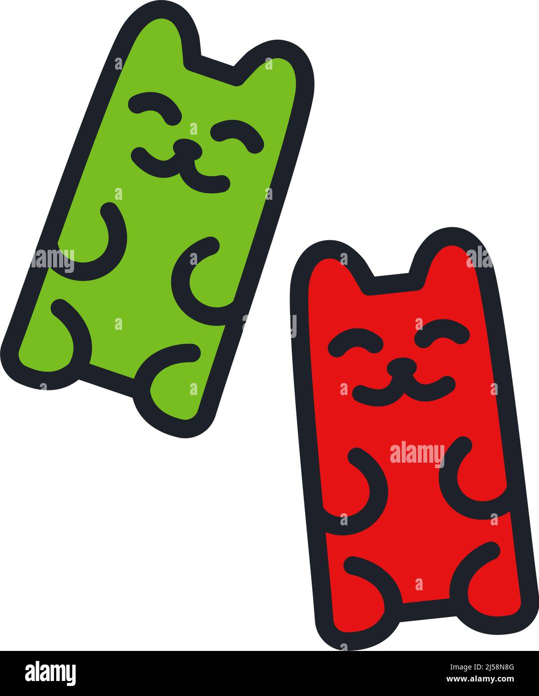 Symbol „Gummibärchen“. Bonbons isolierte Linienfarben-Symbole Stock Vektor