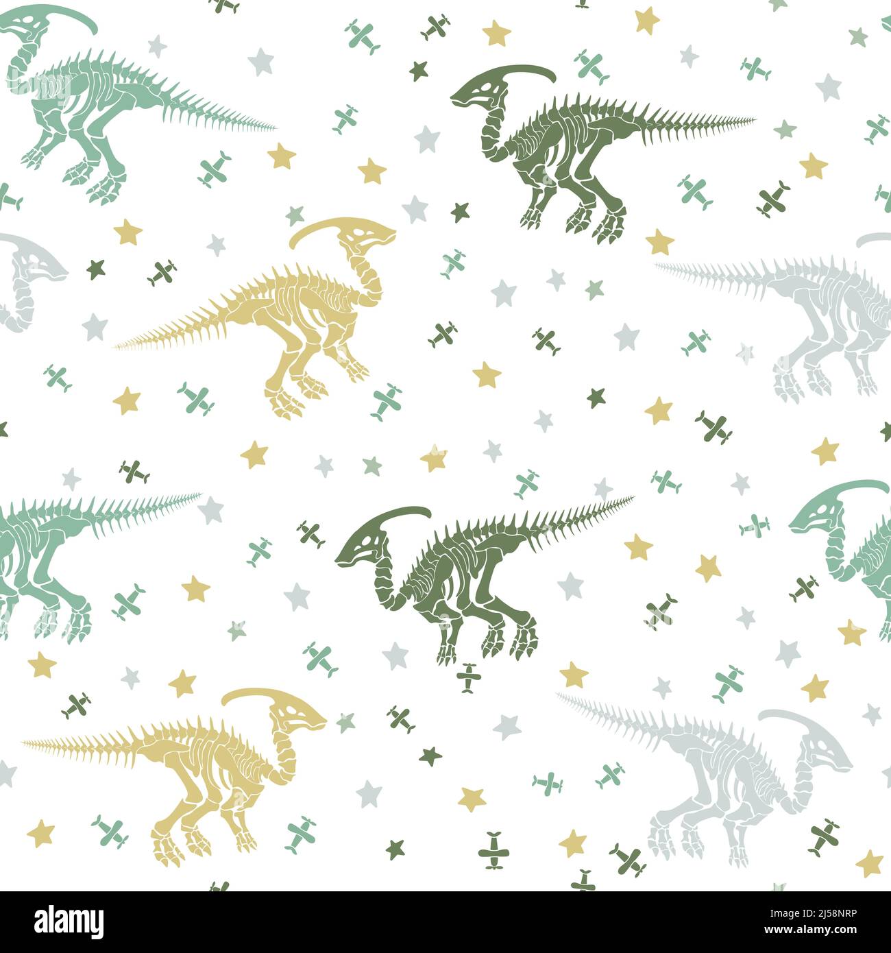 Nahtloses Vektor-Muster mit Dinosaurier-Skelett. Stock Vektor