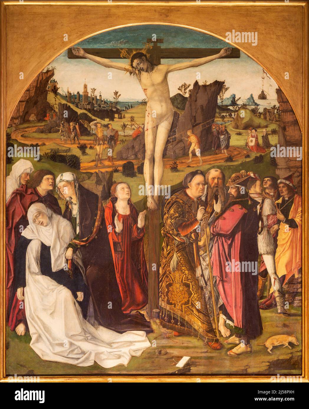 VALENCIA, SPANIEN - 17. FEBRUAR 2022: Das Renaissance-Gemälde der Kreuzigung in der Kirche Iglesia San Nicolas von Rodrigo de Osona (1476). Stockfoto