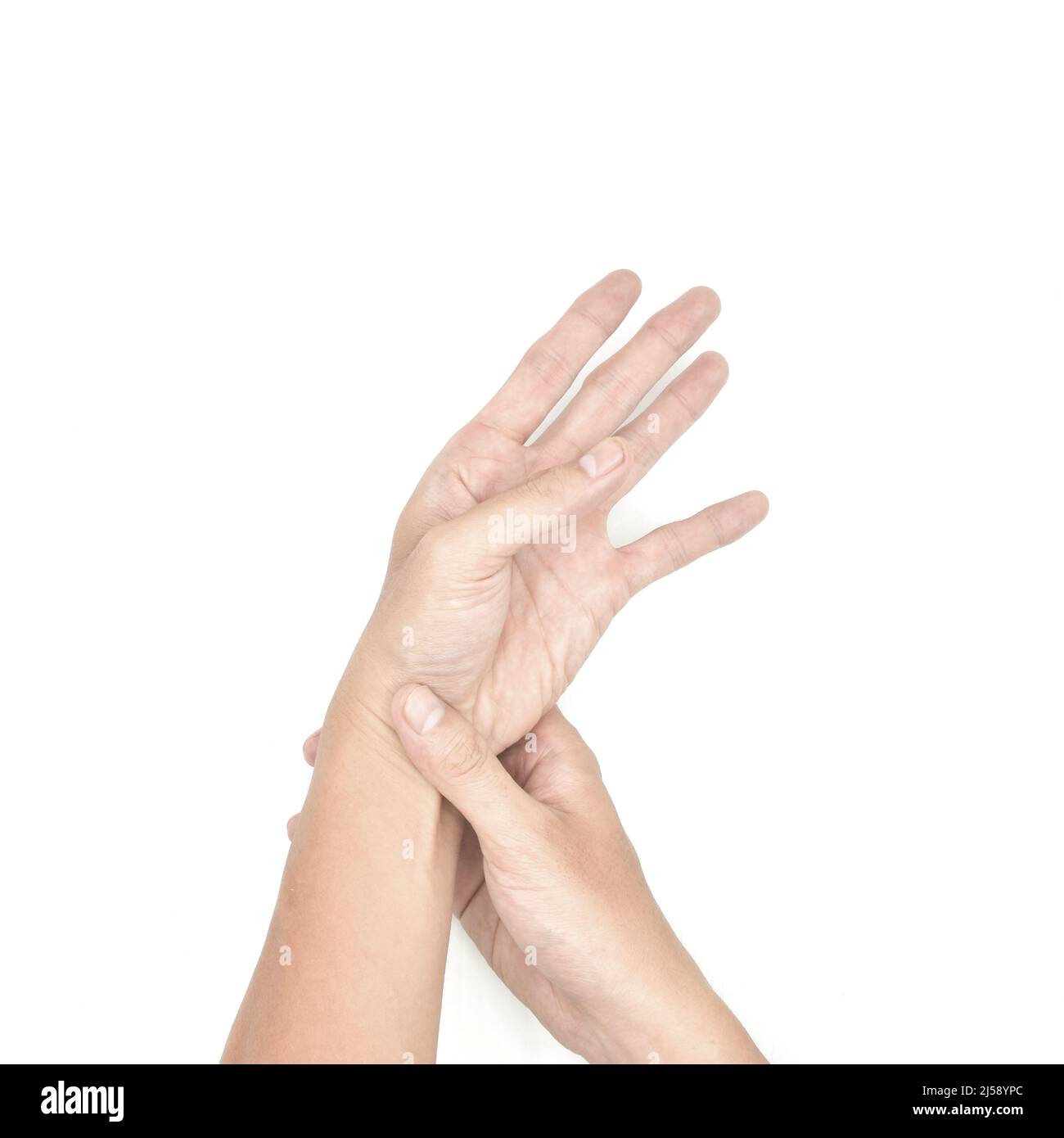 Spastische Hand. Spastizität der Handmuskulatur. Konzept der Gesundheit von Hand und Handgelenk. Stockfoto