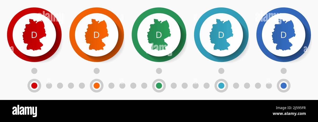 Deutschland Karte Konzept Vektor Icon Set, Infografik Vorlage, flaches Design bunte Web-Buttons in 5 Farboptionen Stock Vektor