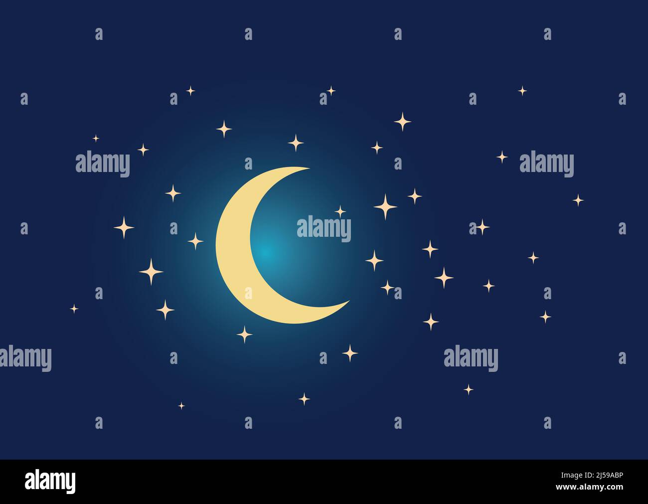 Mondsterne Bei Nacht. Nachthimmel mit vielen glänzenden Sternen. Vektorgrafik. Stock Vektor