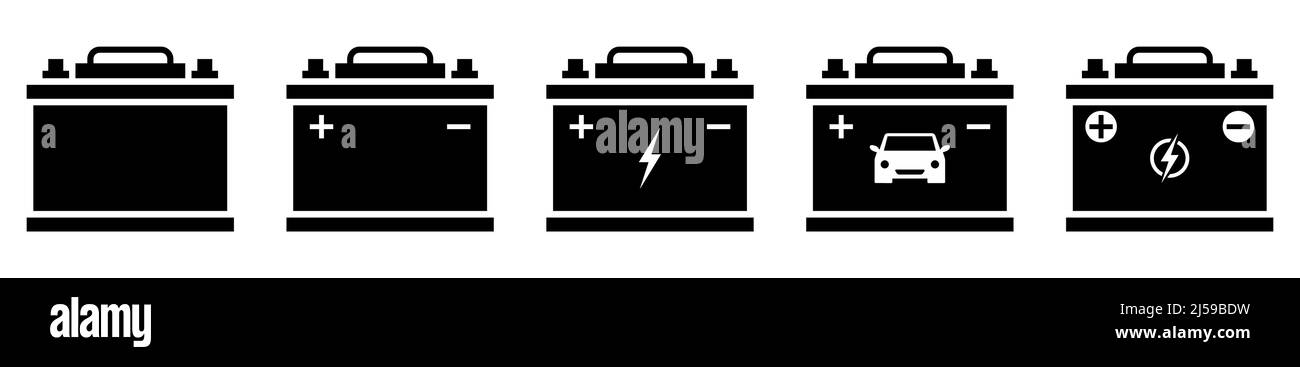 Symbol für Autobatterie eingestellt. Symbole für die automatische Batterie. Vektordarstellung auf weißem Hintergrund isoliert Stock Vektor
