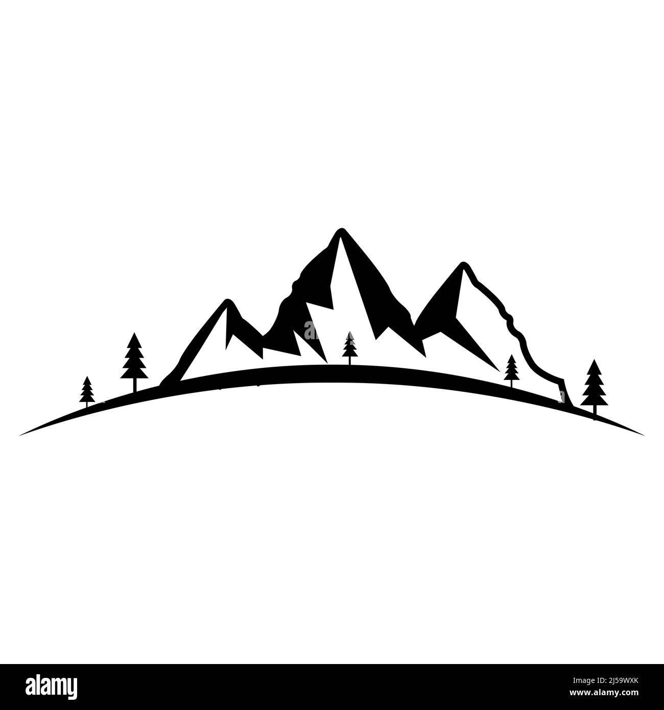 Berg Silhouette mit Fichte. Flaches Design. Vektorgrafik auf weißem Hintergrund. Stock Vektor