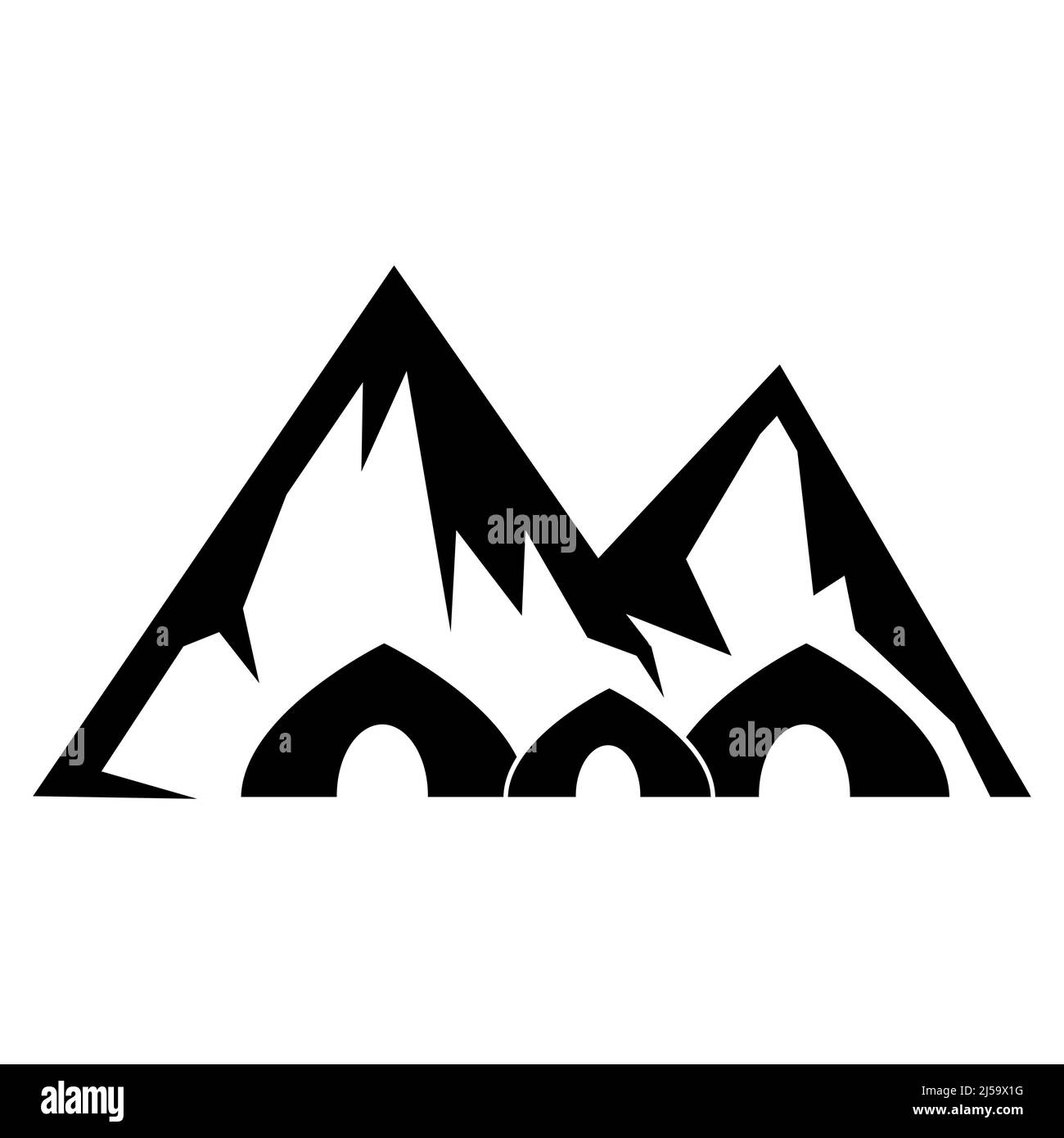 Berg Silhouette mit Zelt. Flaches Design. Vektorgrafik auf weißem Hintergrund. Stock Vektor