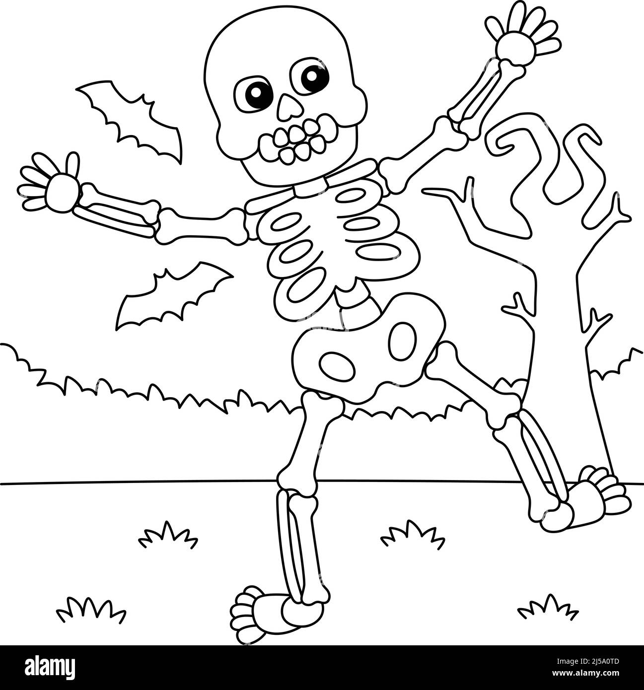 Tanzende Skelett Halloween Malseite für Kinder Stock Vektor