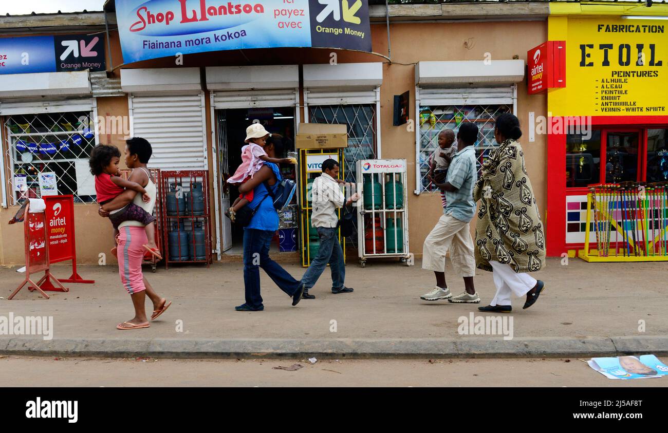 Das pulsierende Stadtzentrum von Antananarivo, Madagaskar. Stockfoto