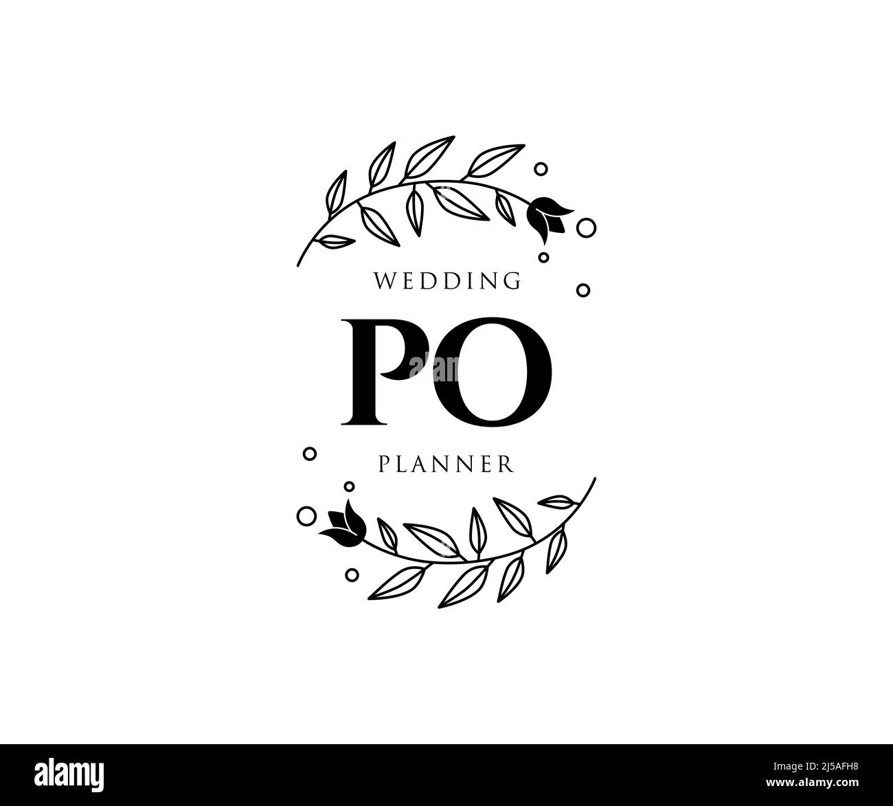 PO Initials Letter Hochzeit Monogram Logos Kollektion, handgezeichnete moderne minimalistische und florale Vorlagen für Einladungskarten, Save the Date, elegant Stock Vektor
