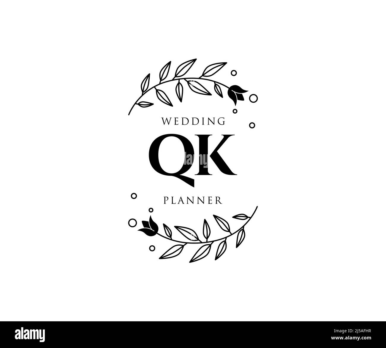 QK Initials Letter Hochzeit Monogram Logos Kollektion, handgezeichnete moderne minimalistische und florale Vorlagen für Einladungskarten, Save the Date, elegant Stock Vektor
