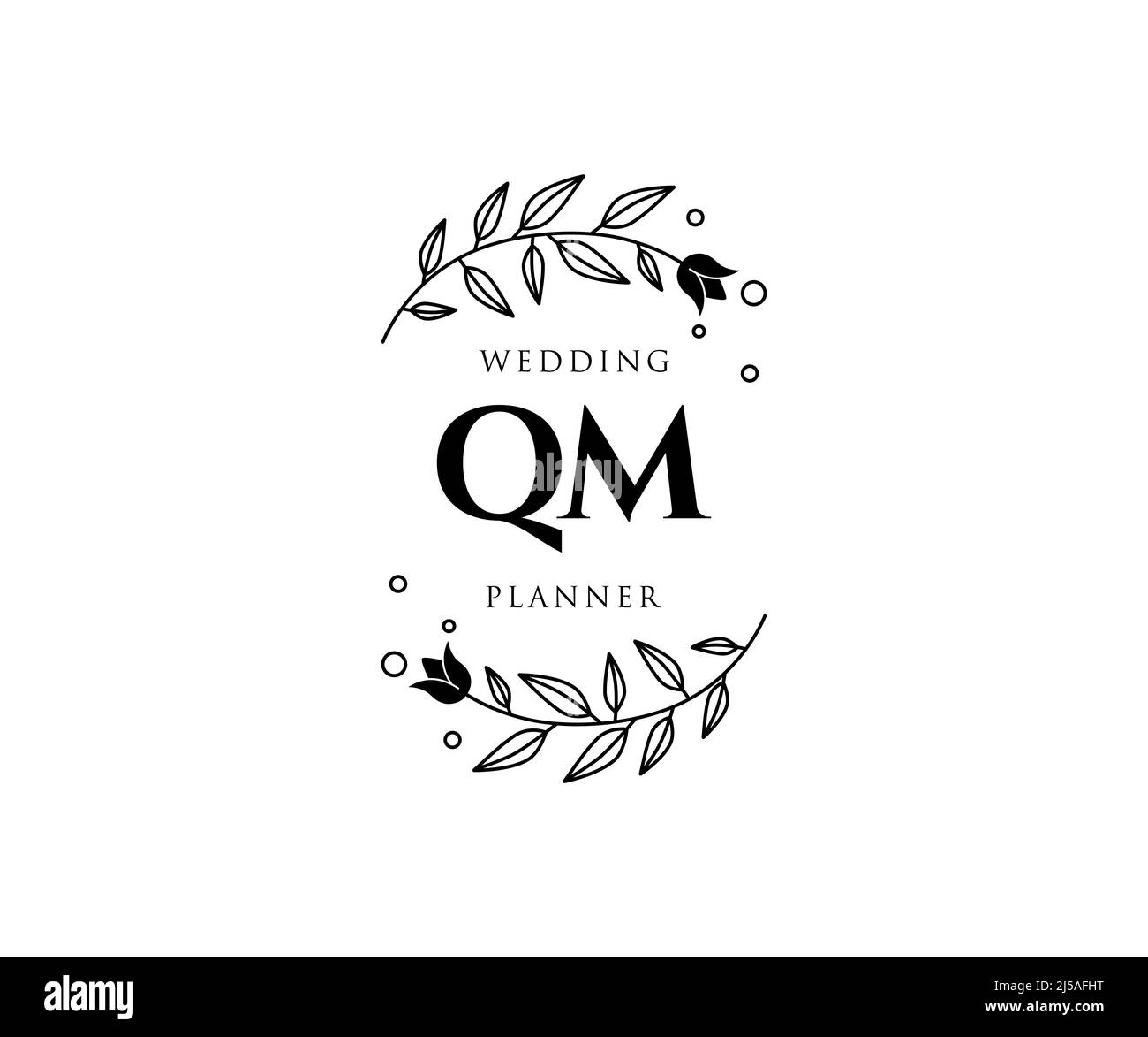 Qm Initialen Brief Hochzeit Monogramm Logos Kollektion, handgezeichnete moderne minimalistische und florale Vorlagen für Einladungskarten, Save the Date, elegant Stock Vektor
