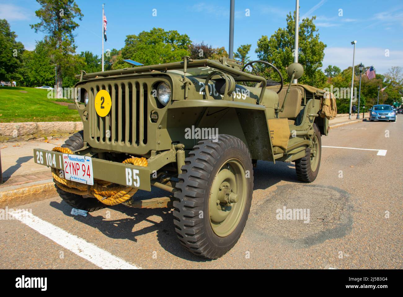 Willys MB Jeep (Ford GPW) in Wellesley Tagesschau in der Stadt Wellesley, Massachusetts, USA. Stockfoto