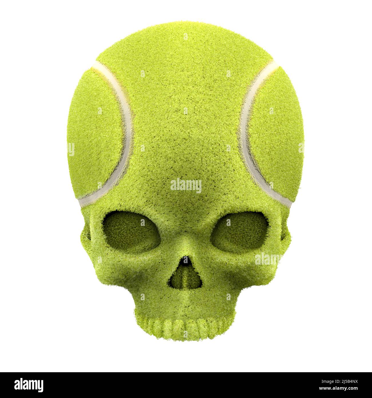 Tennisball Schädel - 3D Illustration von grünen Ball geformten menschlichen Schädel isoliert auf weißem Studio-Hintergrund Stockfoto