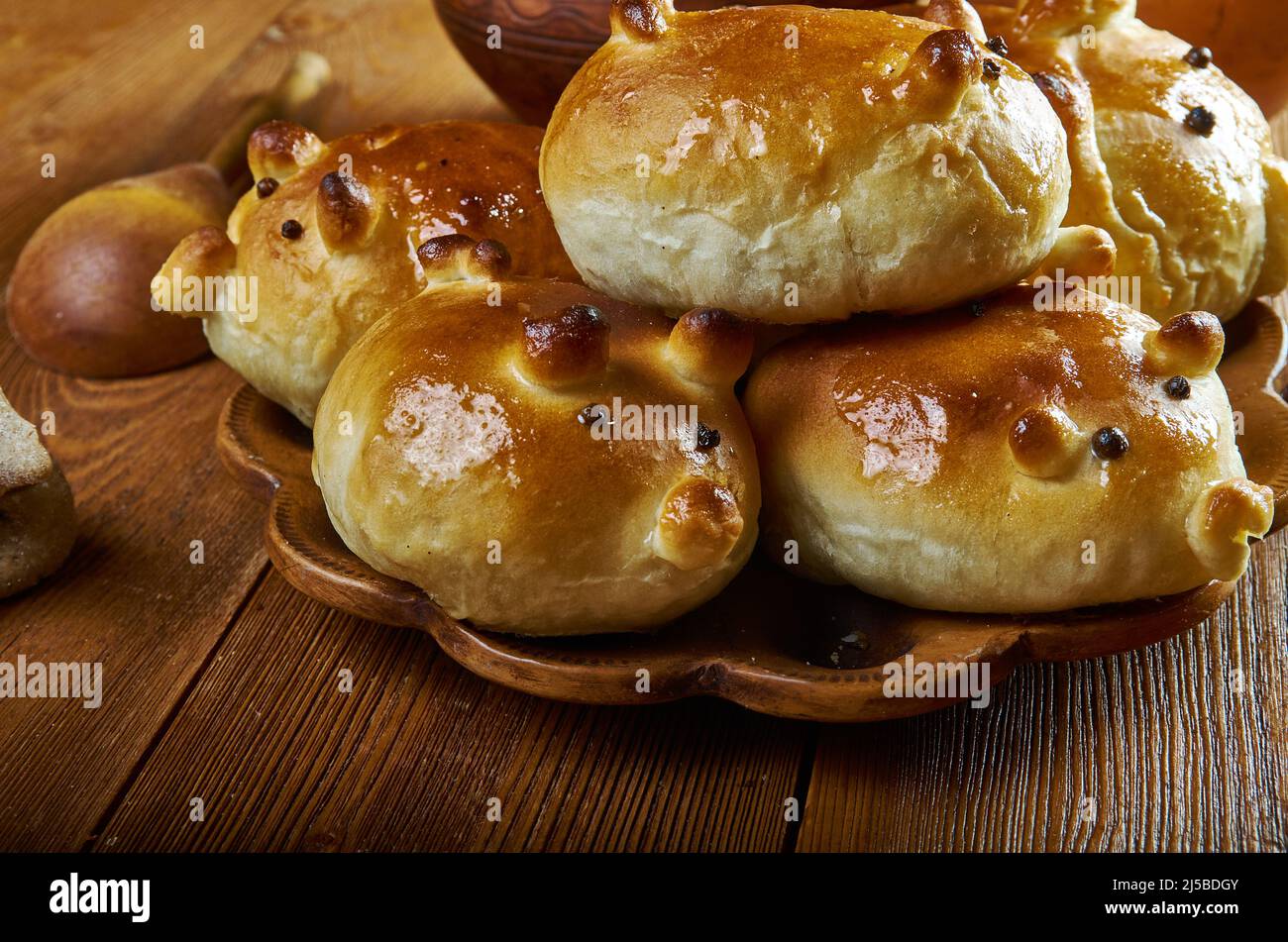 Kinderkuchen Figuren von Ferkeln aus nächster Nähe Stockfoto