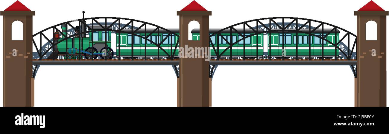 Isolierte Dampflokomotive auf Brücke Abbildung Stock Vektor