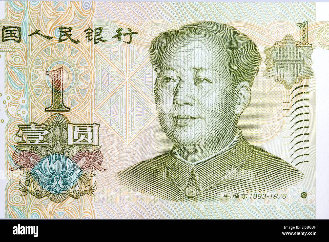 Ein Yuan. Nahaufnahme einer ausgeschnittenen chinesischen Banknote. Stockfoto