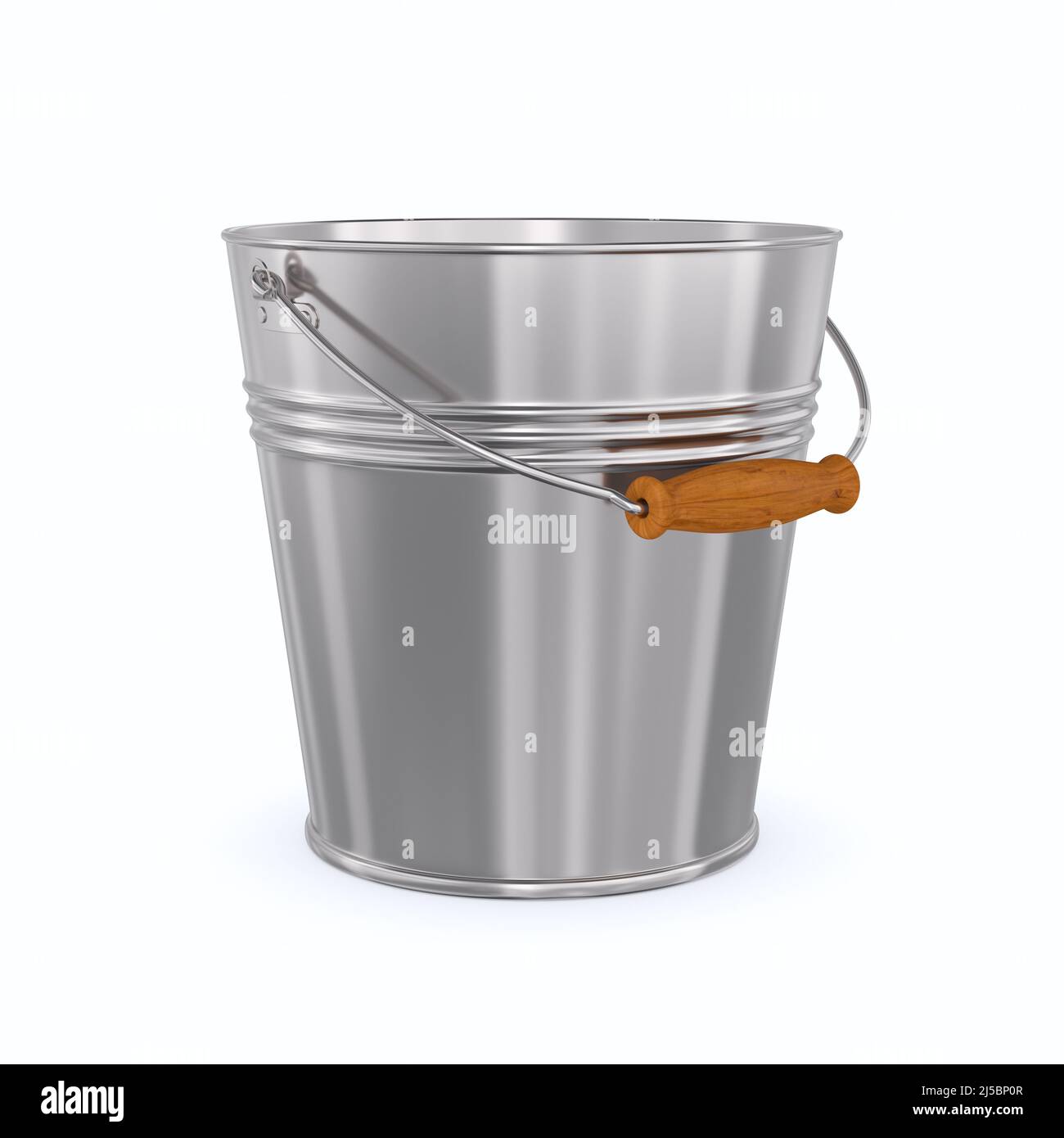 Leerer Metalleimer auf weißem Hintergrund. Isolierte 3D-Abbildung Stockfoto