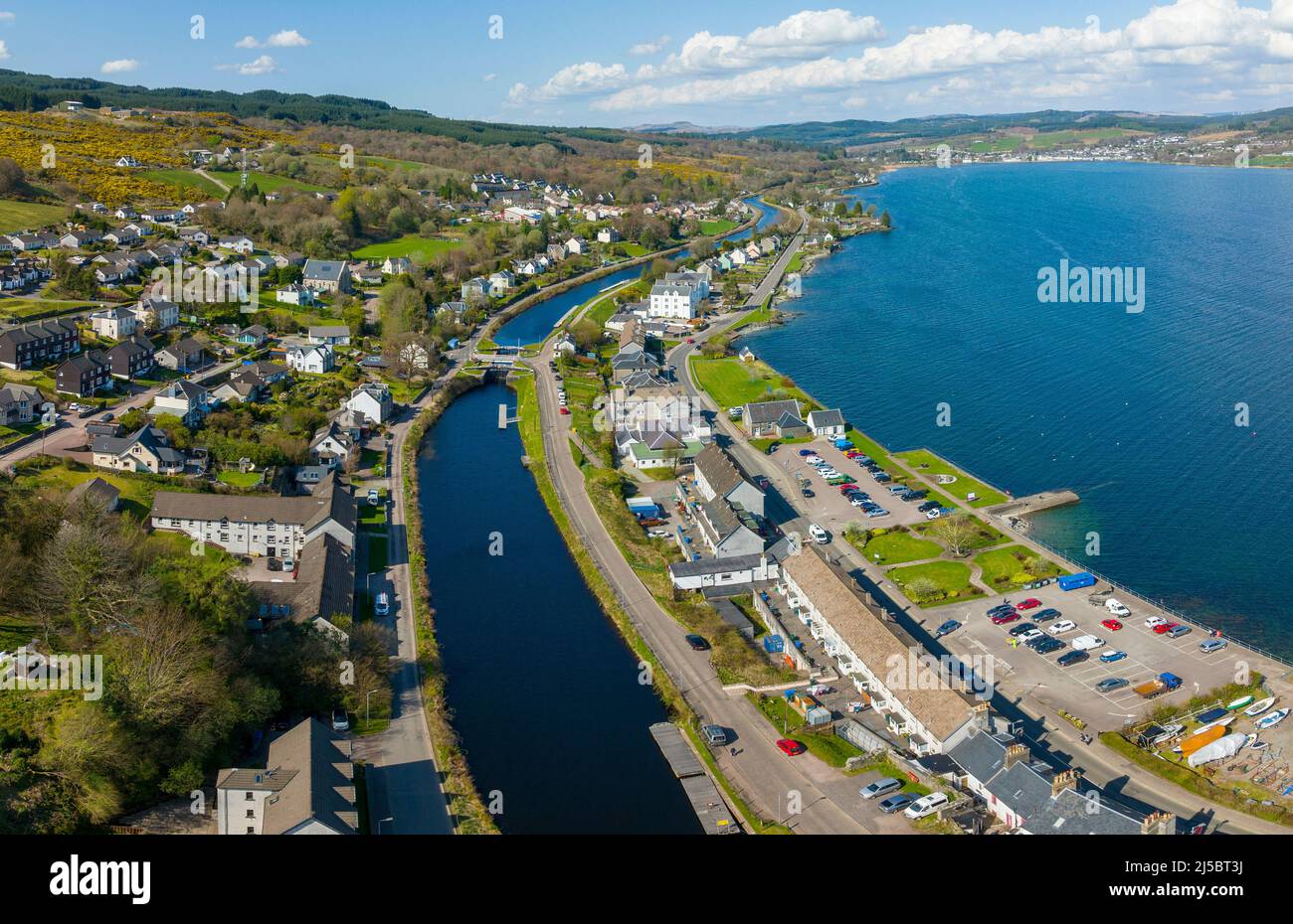 Luftaufnahme von Ardrishaig am Beginn des Crinan Canal am Loch Gilp in Argyll and Bute, Schottland, Großbritannien Stockfoto