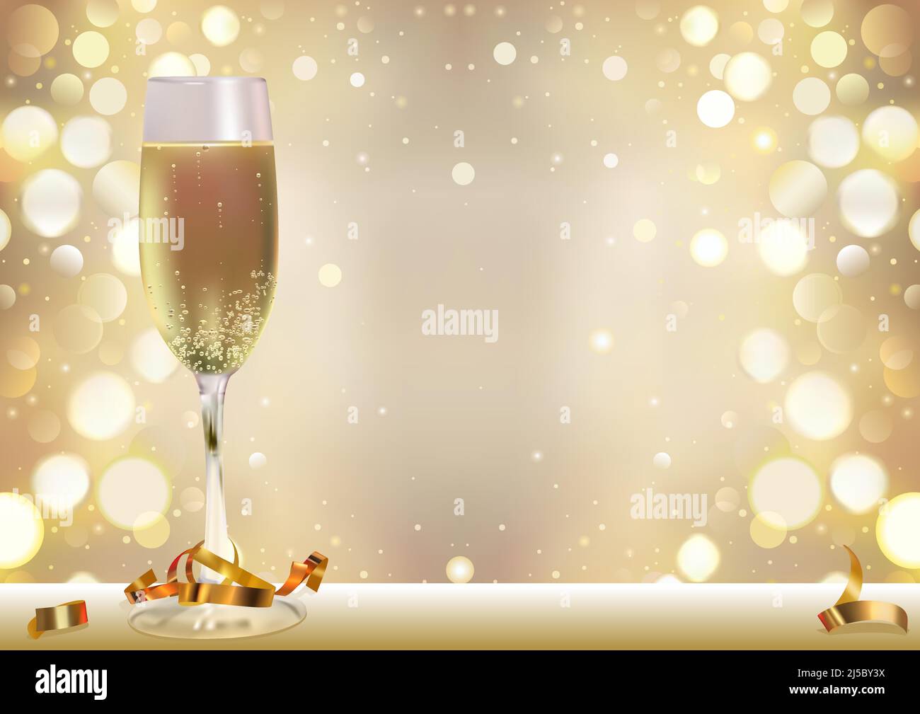 Golden Bokeh Hintergrund mit Champagner Glas Stock Vektor