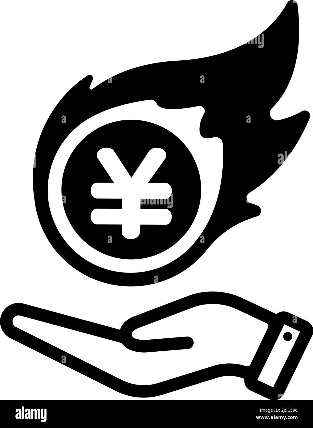 Brennender japanischer Yen (Inflation, rasant) Vektor-Symbol-Illustration Stock Vektor