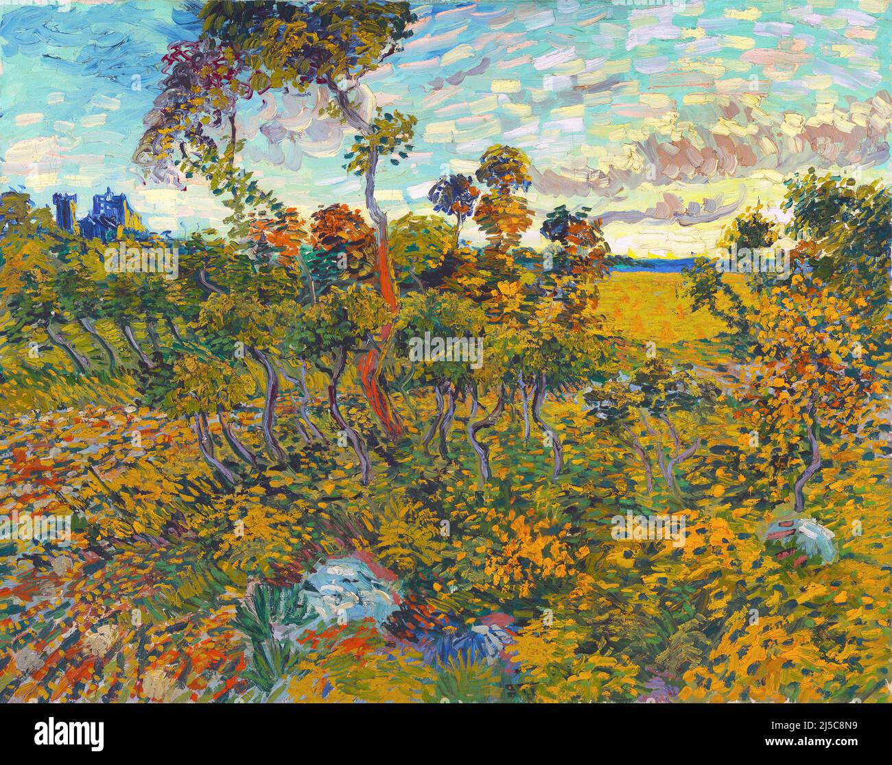 The Sunset at Montmajour von Vincent Van Gogh 1888. Van Gogh Museum in Amsterdam, Niederlande Stockfoto
