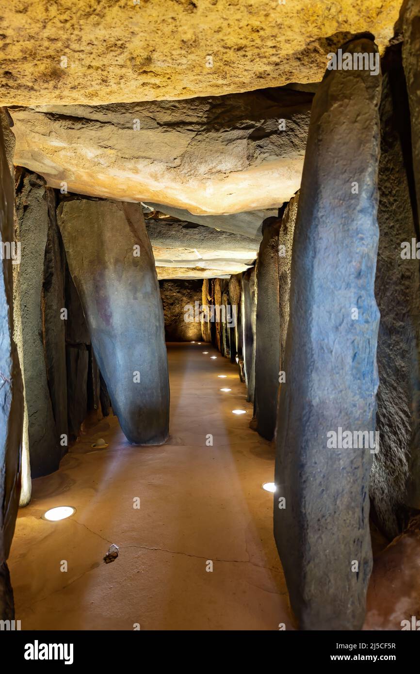 Megalithmonument von El dolmen de Soto, im Dorf Trigueros, Provinz Huelva, Andalusien, Spanien Stockfoto