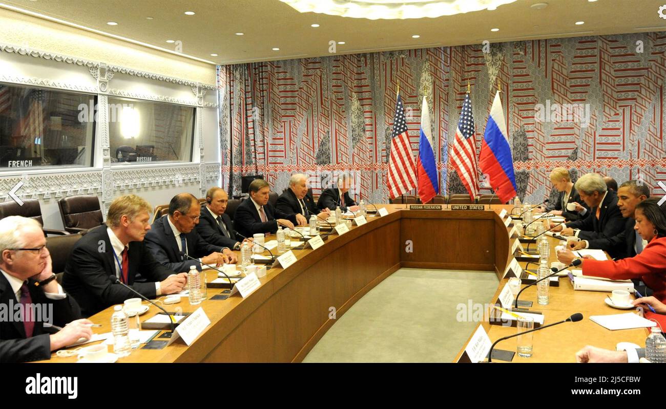 BARACK OBAMA der US-Präsident trifft sich am 29. September 2015 in New York Cioty mit Wladimir Putin zu Gesprächen über Syrien. Foto: Kreml,ru Stockfoto