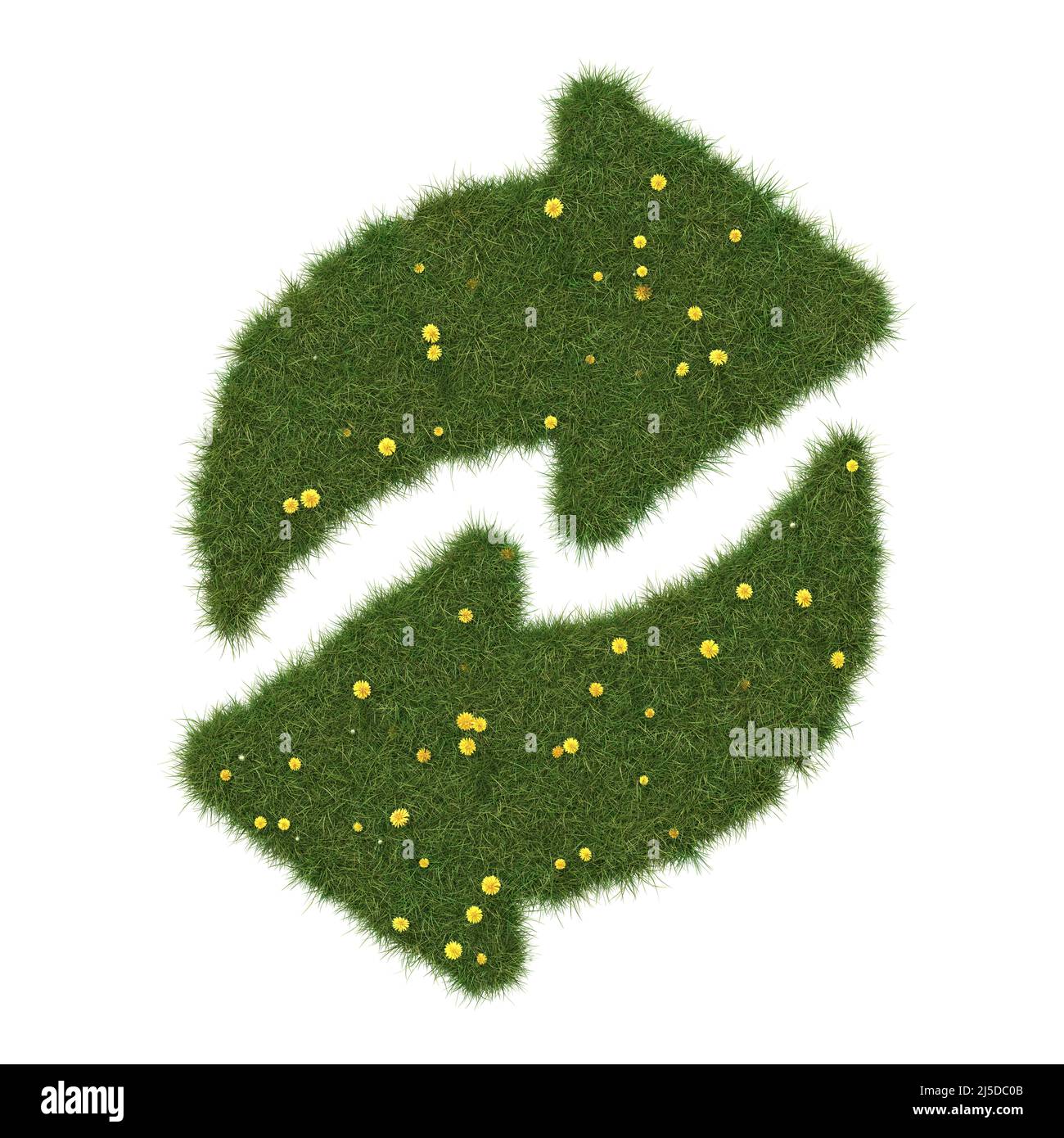 Recycling Pfeile Zeichen aus realistischem Gras. Ökologisches Konzept. 3D Abbildung. Stockfoto