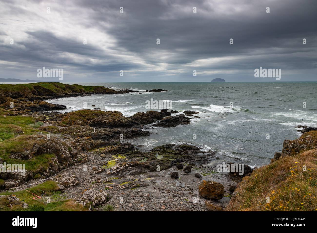 Beach und Ailsa Craig in Turnberry, Ayrshire, Schottland Stockfoto