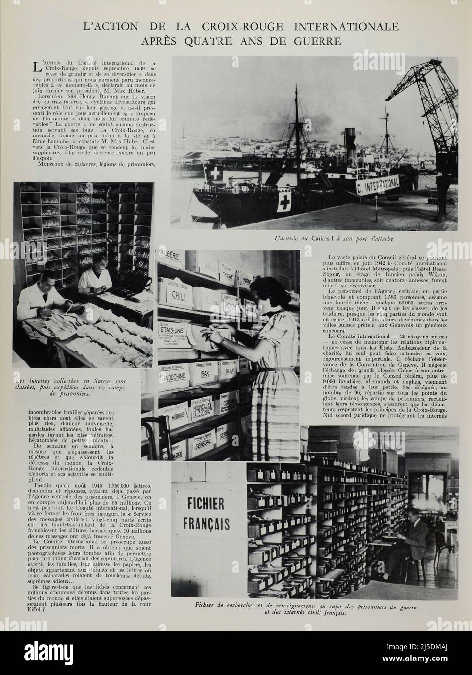 Eng translation : ' DIE AKTION DES INTERNATIONALEN ROTEN KREUZES NACH VIER JAHREN DES KRIEGES ' - Original in französisch : ' L'ACTION DE LA CROIX ROUGE INTERNATIONALE après QUATRE ans DE GUERRE ' - Auszug aus 'L'Illustration Journal Universel' - Französisch illustrierte Zeitschrift - 1944 Stockfoto