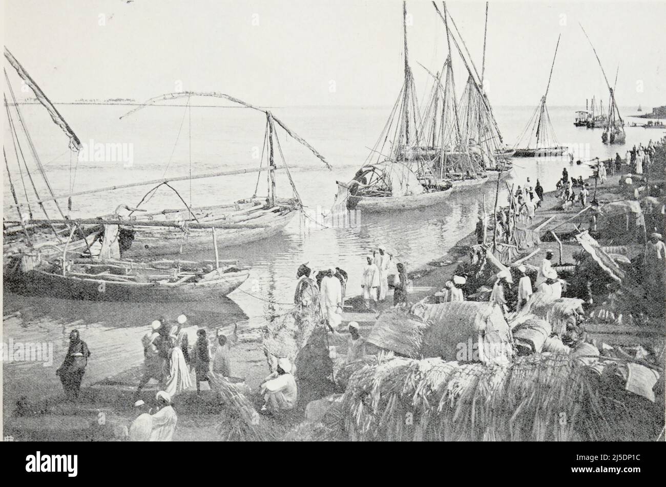 Eng translation : ' der Weiße Nil bei Ombdurman. ' - Original in französisch : ' Le Nil Blanc à Ombdurman. ' - Auszug aus 'L'Illustration Journal Universel' - Französische Illustrierte Zeitschrift - 1905 Stockfoto