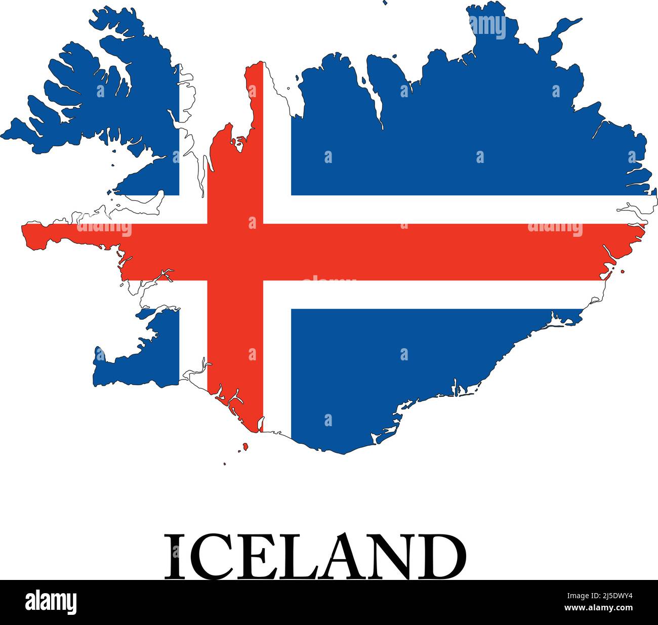 Länderform umrandet und gefüllt mit der Flagge von Island, im Vektorformat. Stock Vektor