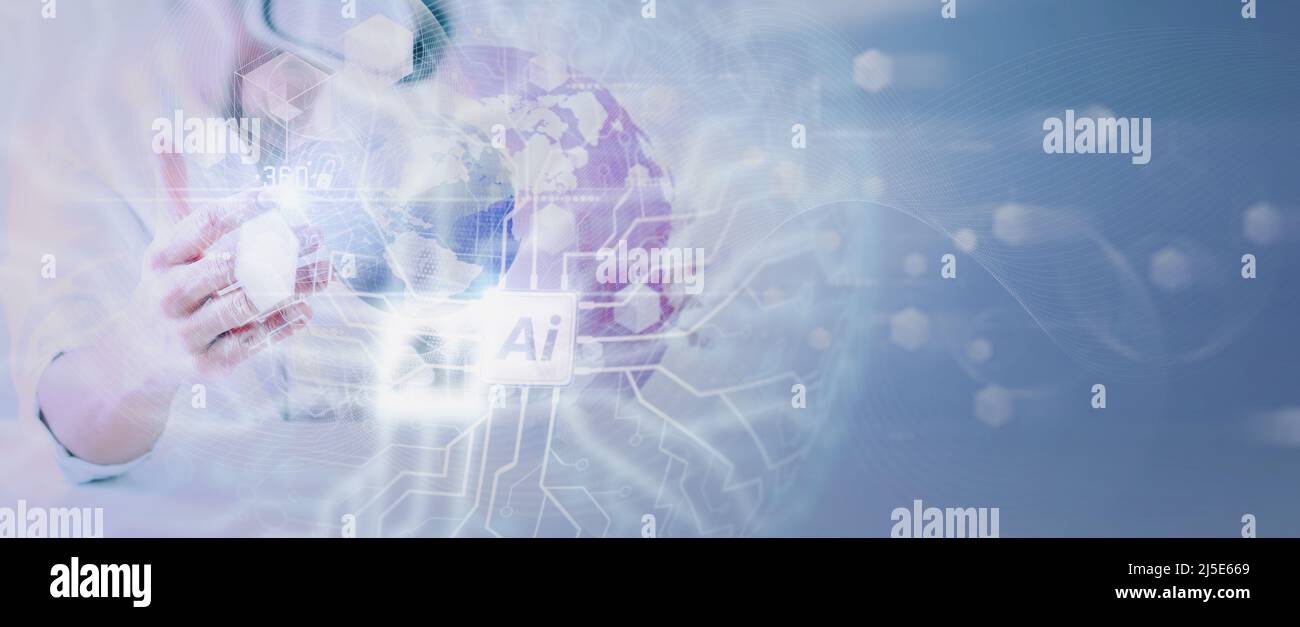 Geschäftsmann mit Virtual-Reality-Brille im modernen Büro mit Smartphone mit VR-Headset Metaverse digitale Cyber-Welt Technologiekonzept. Stockfoto