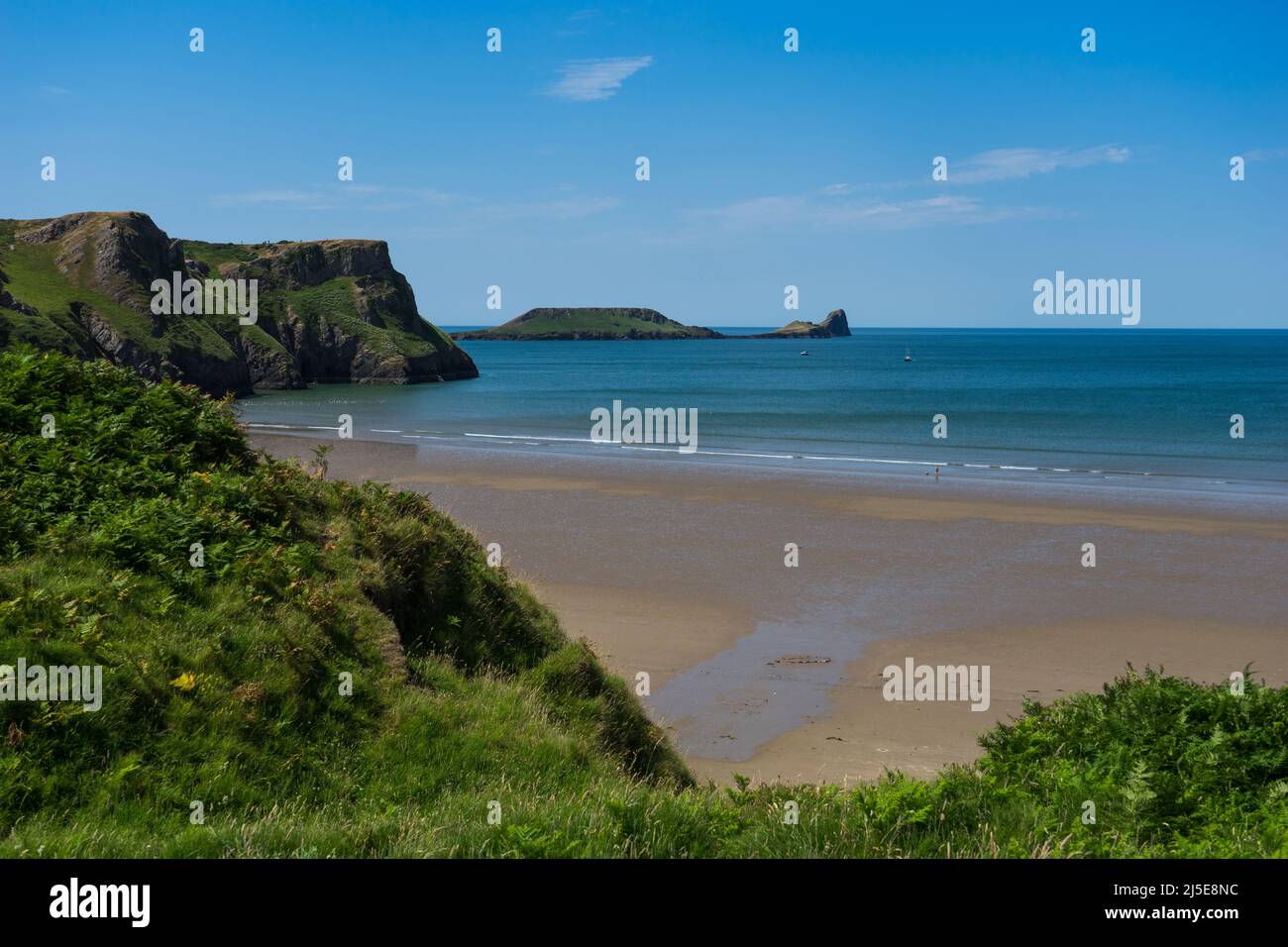 Sonnige Tagesansicht von Worms Head, Gower Peninsula, Wales Stockfoto
