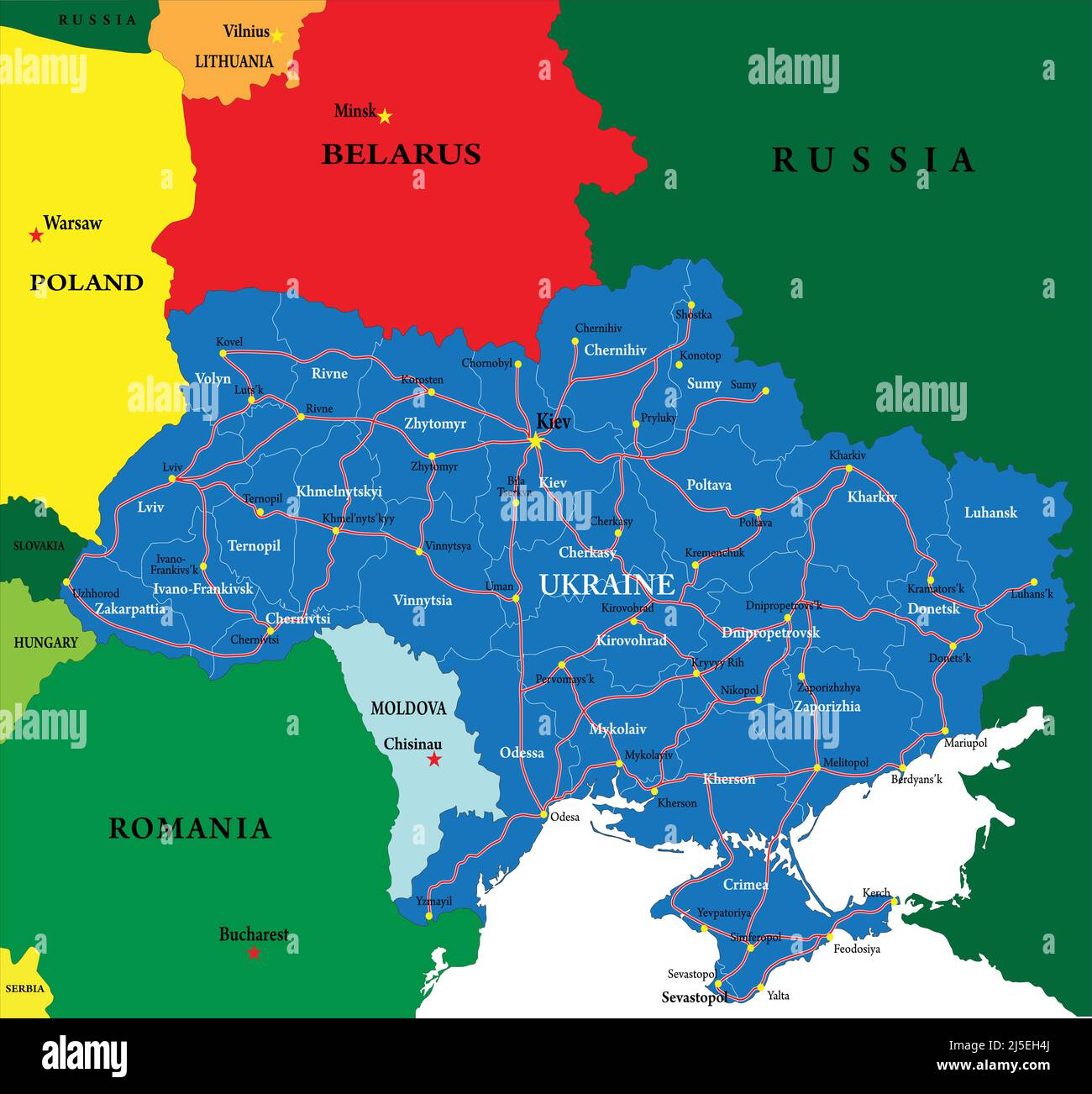 Politische Landkarte der Ukraine Stock Vektor