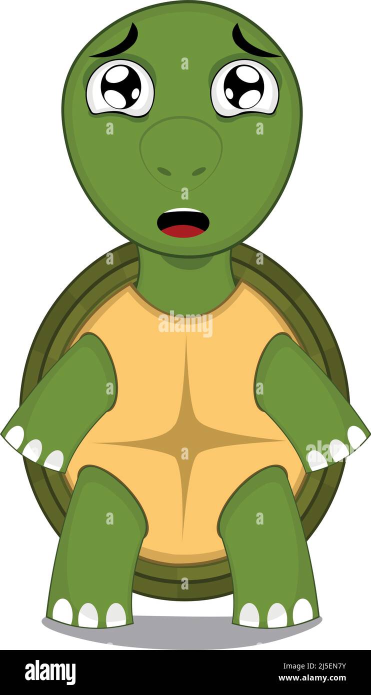 Vektorfigur Illustration einer Cartoon Schildkröte mit einem verängstigten Ausdruck Stock Vektor