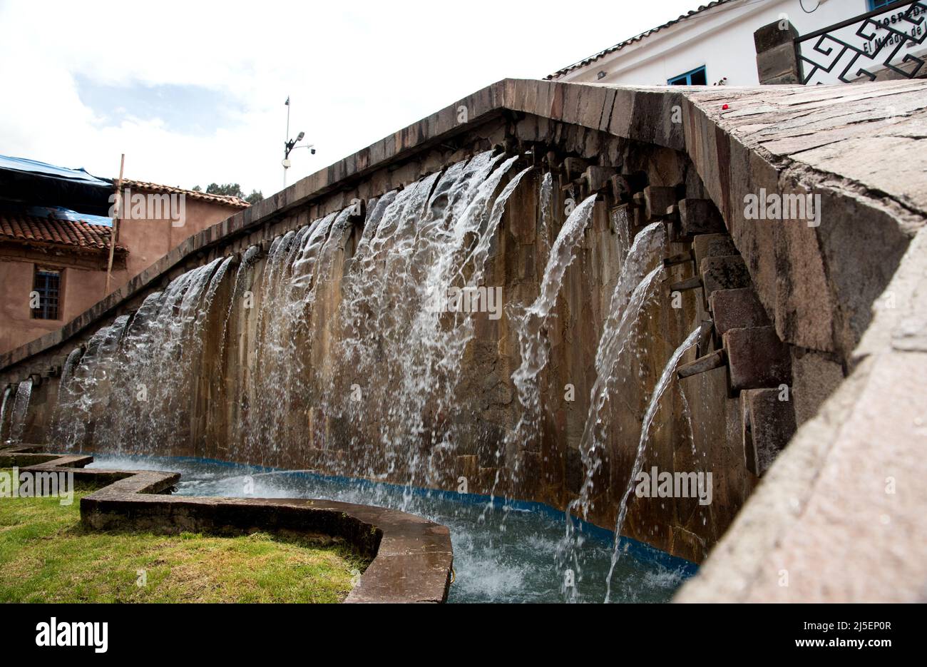 Brunnen auf der Plaza San Blas Cusco Stockfoto