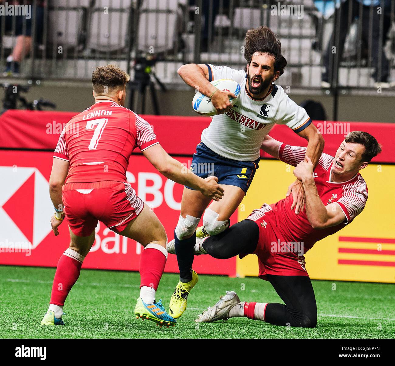 Vancouver, Kanada. 17.. April 2022. Pol Pla #7 von Spanien in Aktion während der HSBC World Rugby Sevens Series 2022 - Vancouver, 9. Place Quarter Final Stockfoto