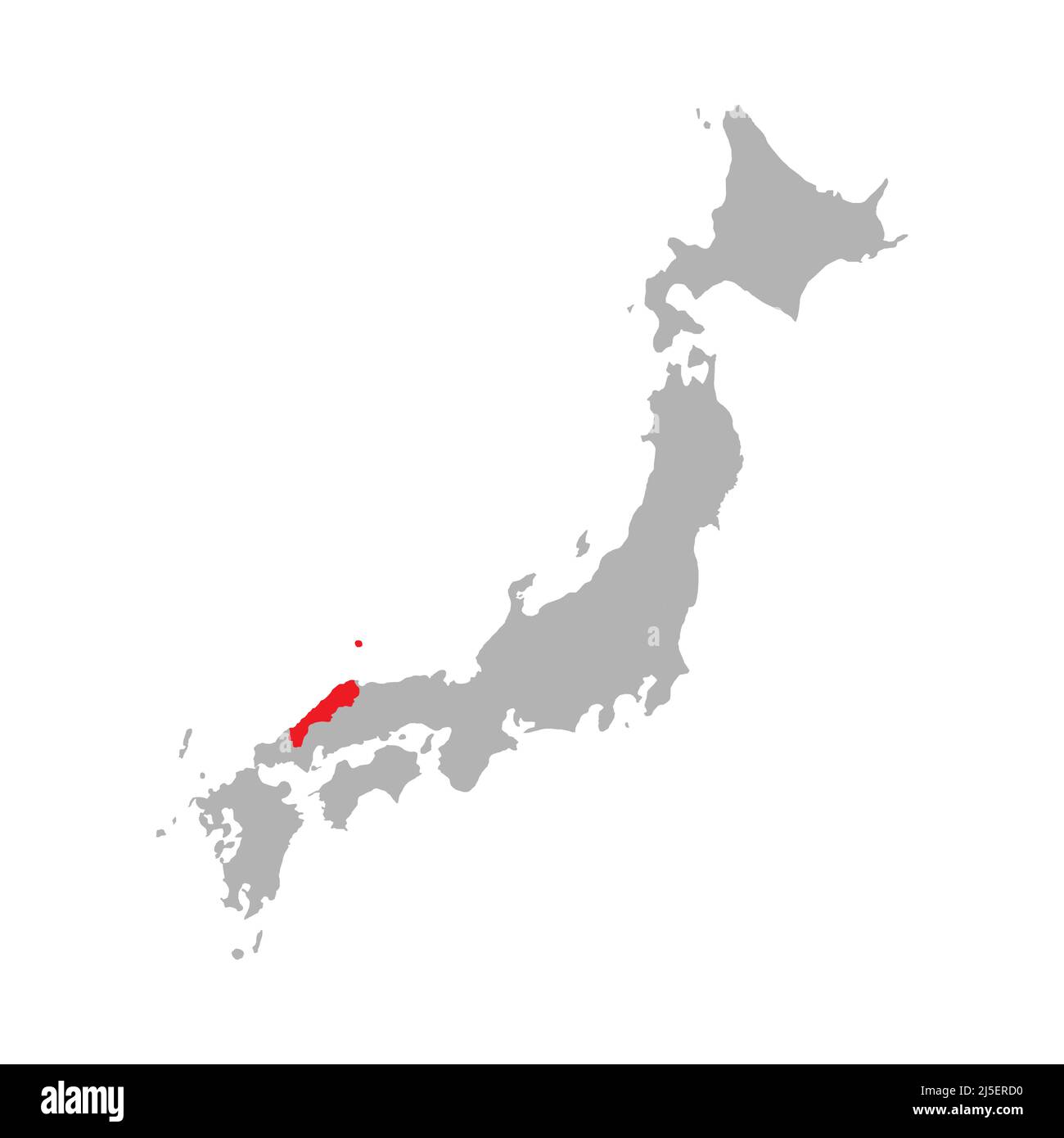 Präfektur Shimane auf der Karte Japans hervorgehoben Stock Vektor