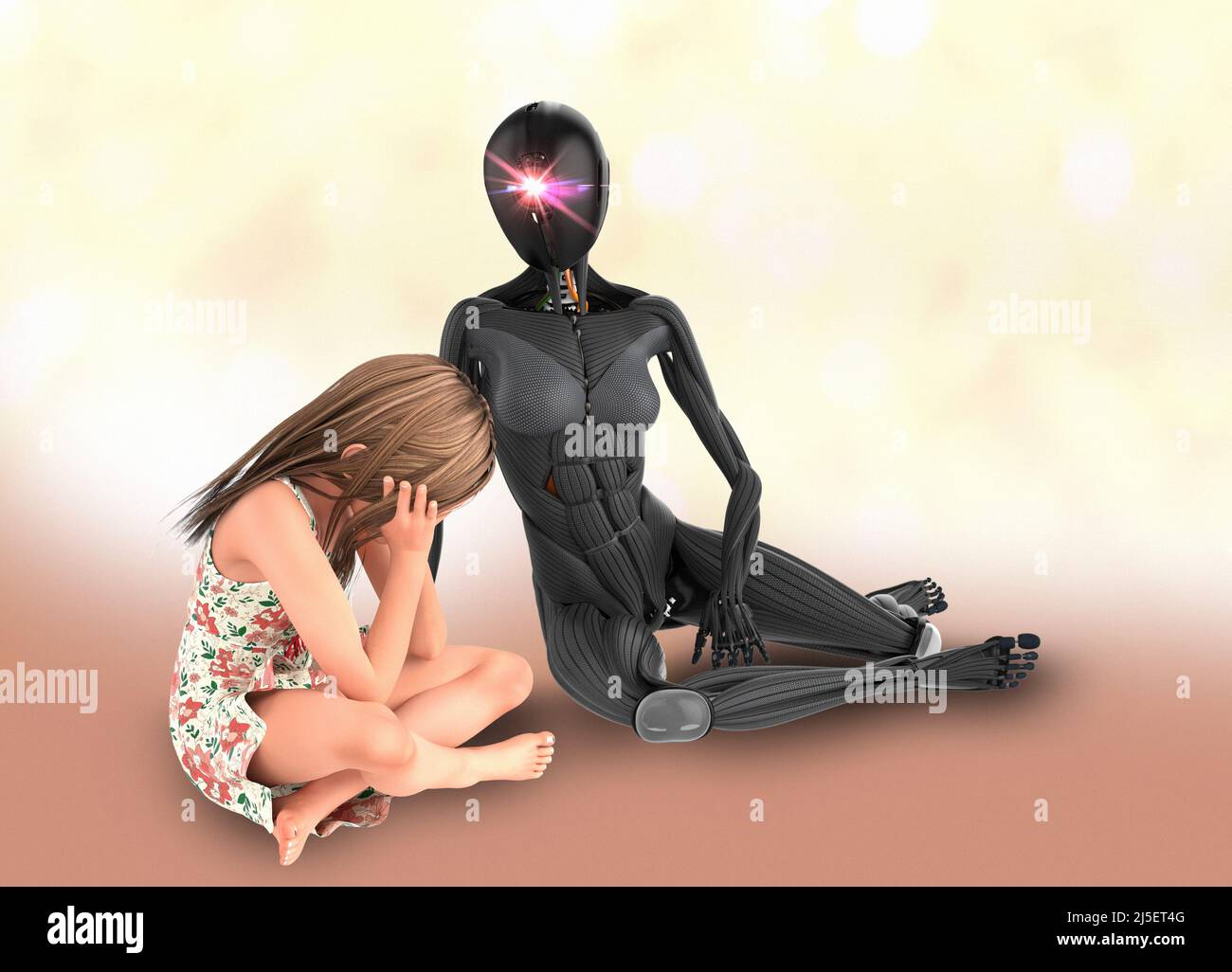 Roboter, der sich um ein Kind handelt, Illustration Stockfoto