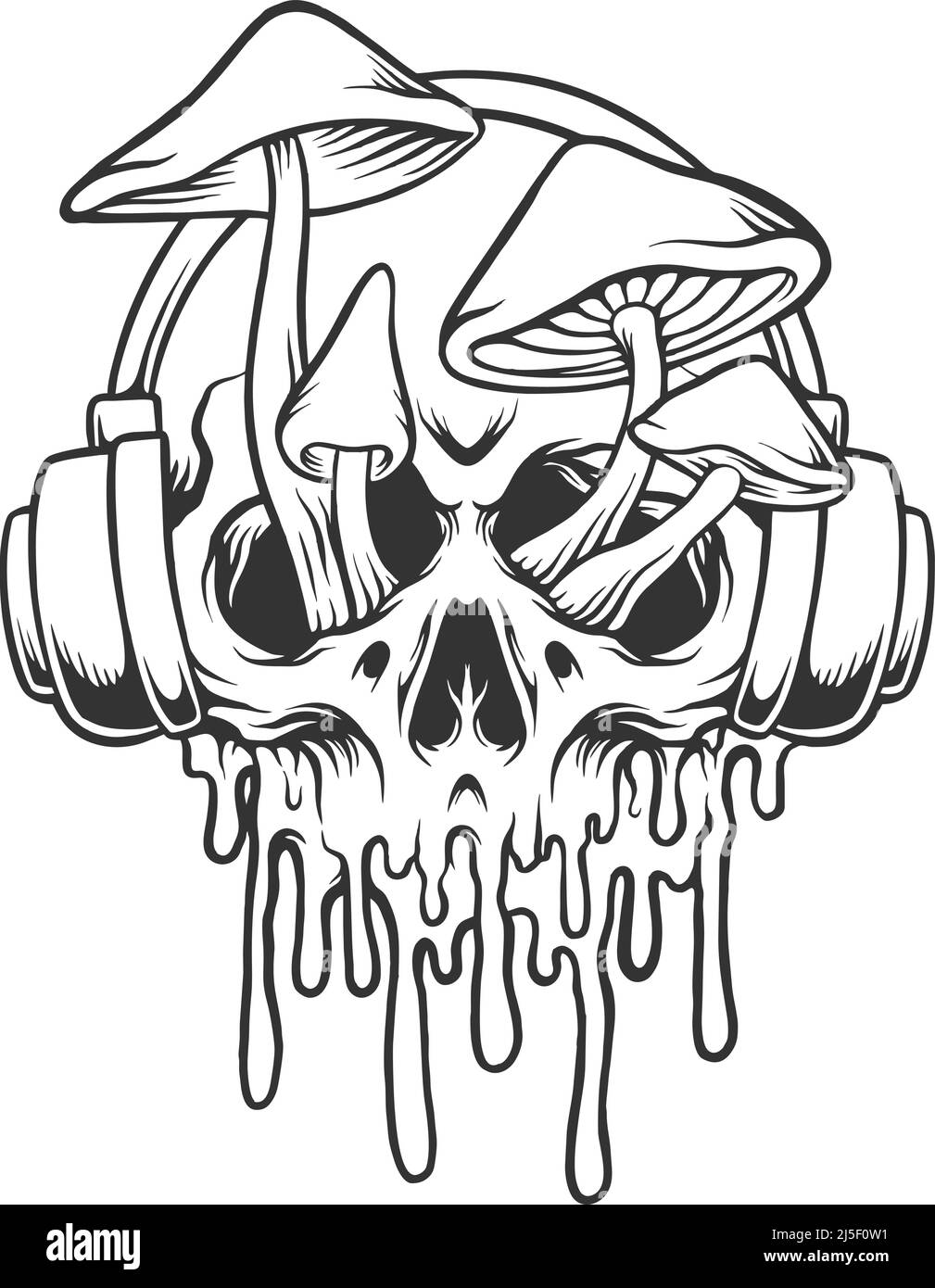 Funky psychedelischen Schädel Pilz monochrome Vektor-Illustrationen für Ihre Arbeit Logo, Merchandise T-Shirt, Aufkleber und Label-Designs, Poster Stock Vektor