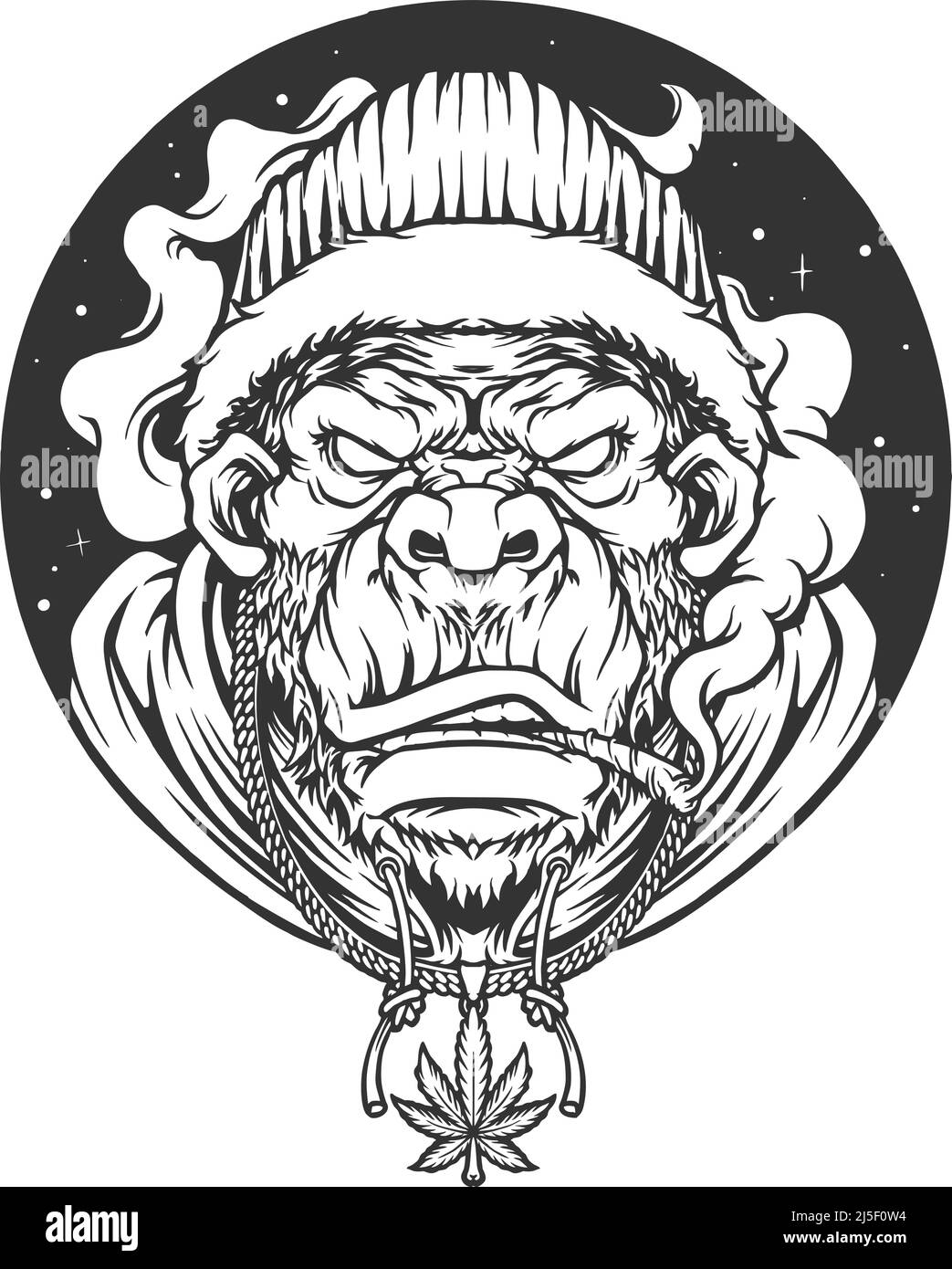 Rasta Gorilla mit rauchenden Gras Silhouette Vektor-Illustrationen für Ihre Arbeit Logo, Merchandise T-Shirt, Aufkleber und Label-Designs, Poster Stock Vektor