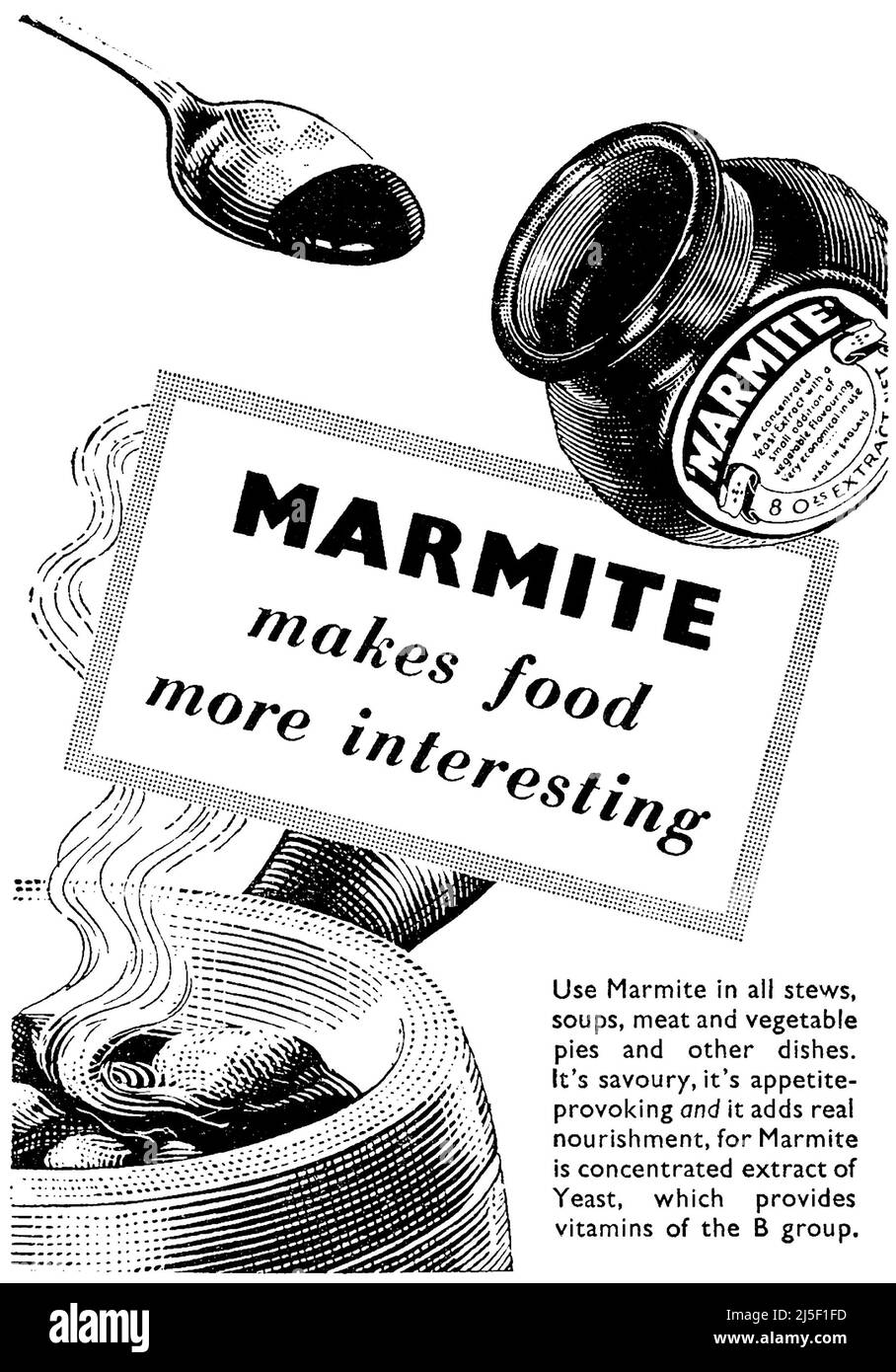 1950s Britische Werbung für Marmite. Stockfoto