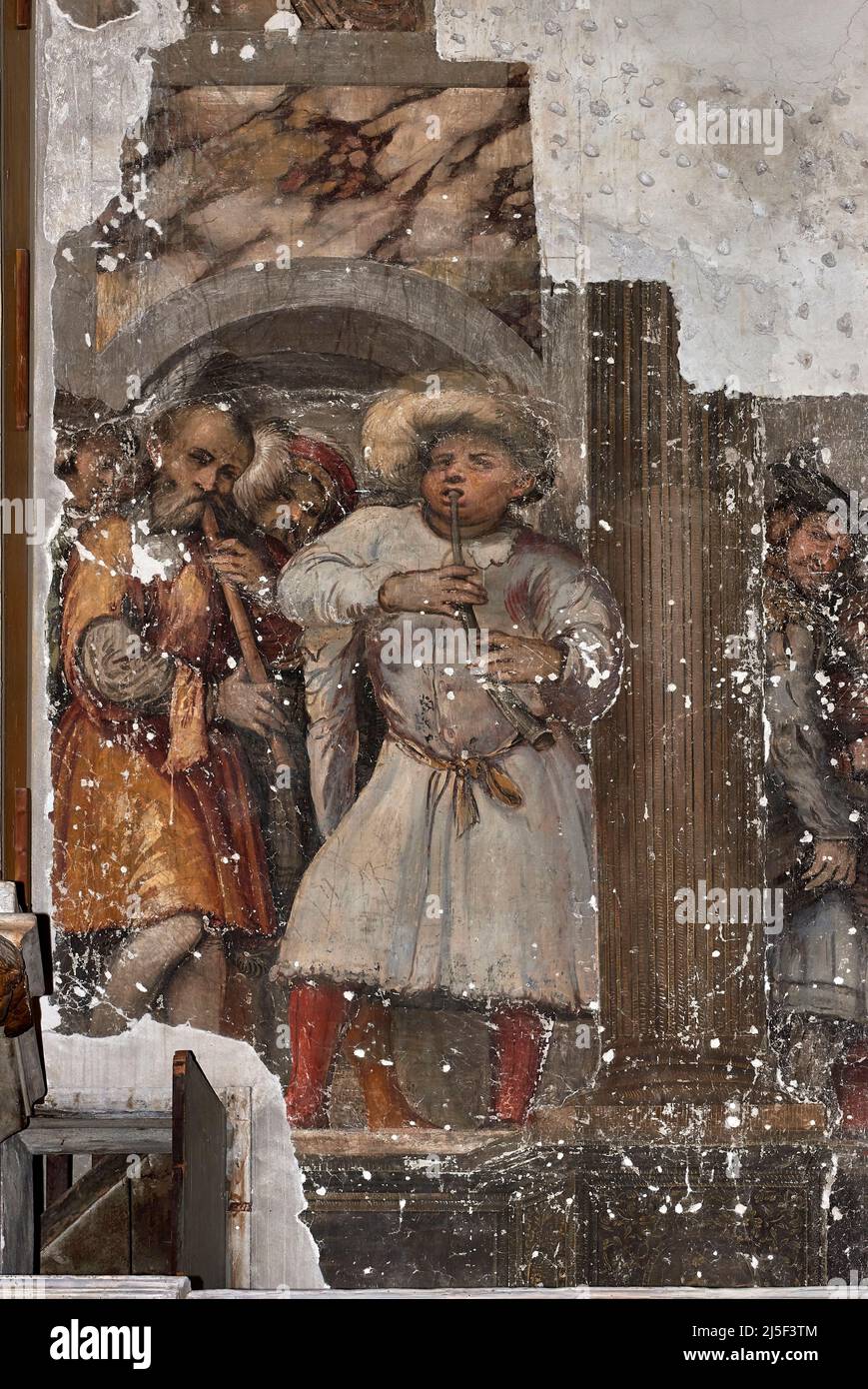 Corteo di musicanti - affresco - Girolamo Romanino - XVI secolo - Brescia, Italia, Duomo vecchio Stockfoto