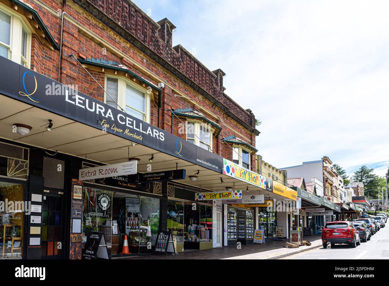Geschäfte entlang der Leura Mall in den Blue Mountains von New South Wales Stockfoto