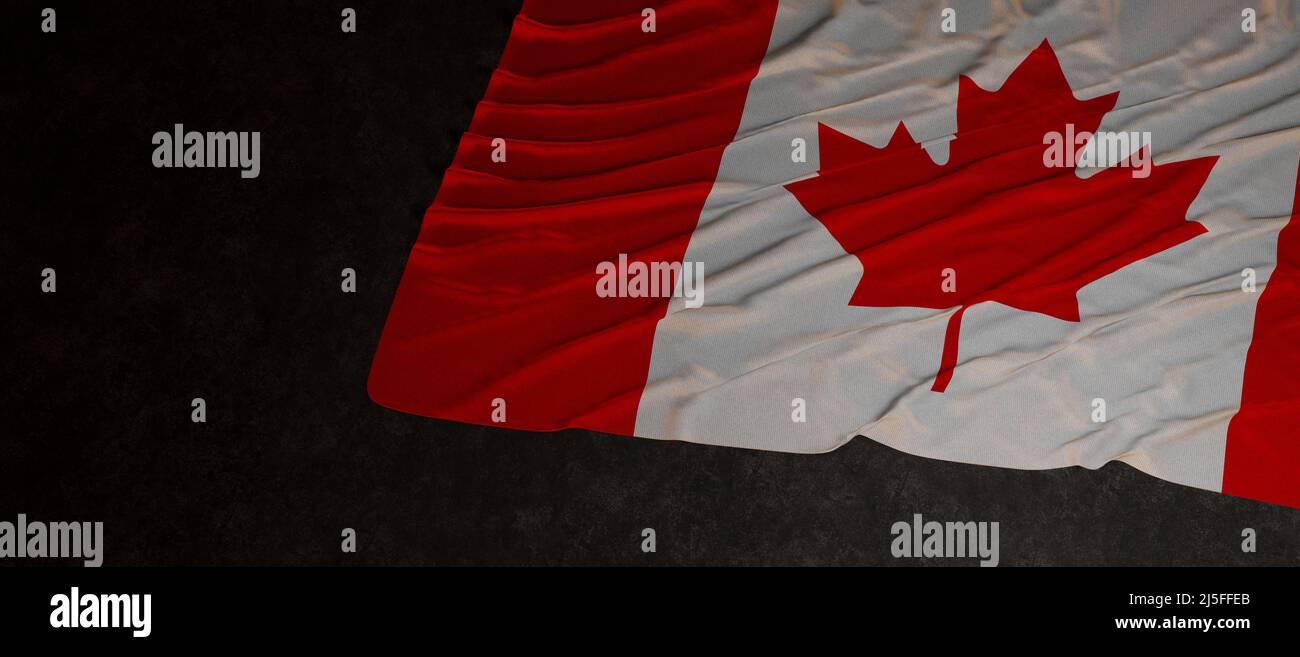 Kanadische Flagge auf dunklem Hintergrund Banner 3D Rendering Stockfoto