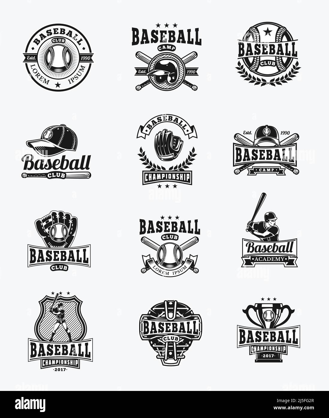 Vektor-Set von farbigen Baseballabzeichen, Aufkleber, Embleme isoliert auf weiß Stock Vektor