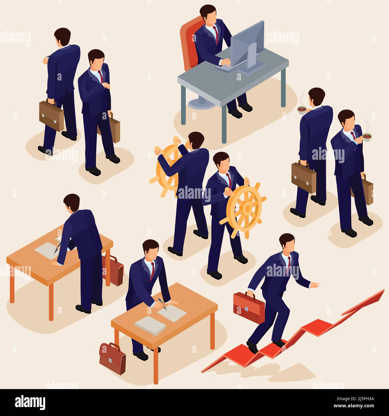 Vektordarstellung von 3D flachen isometrischen Personen. Das Konzept eines Geschäftsführers, Lead Managers, CEO. Chef, seine Vision und seinen persönlichen Erfolg. Stock Vektor